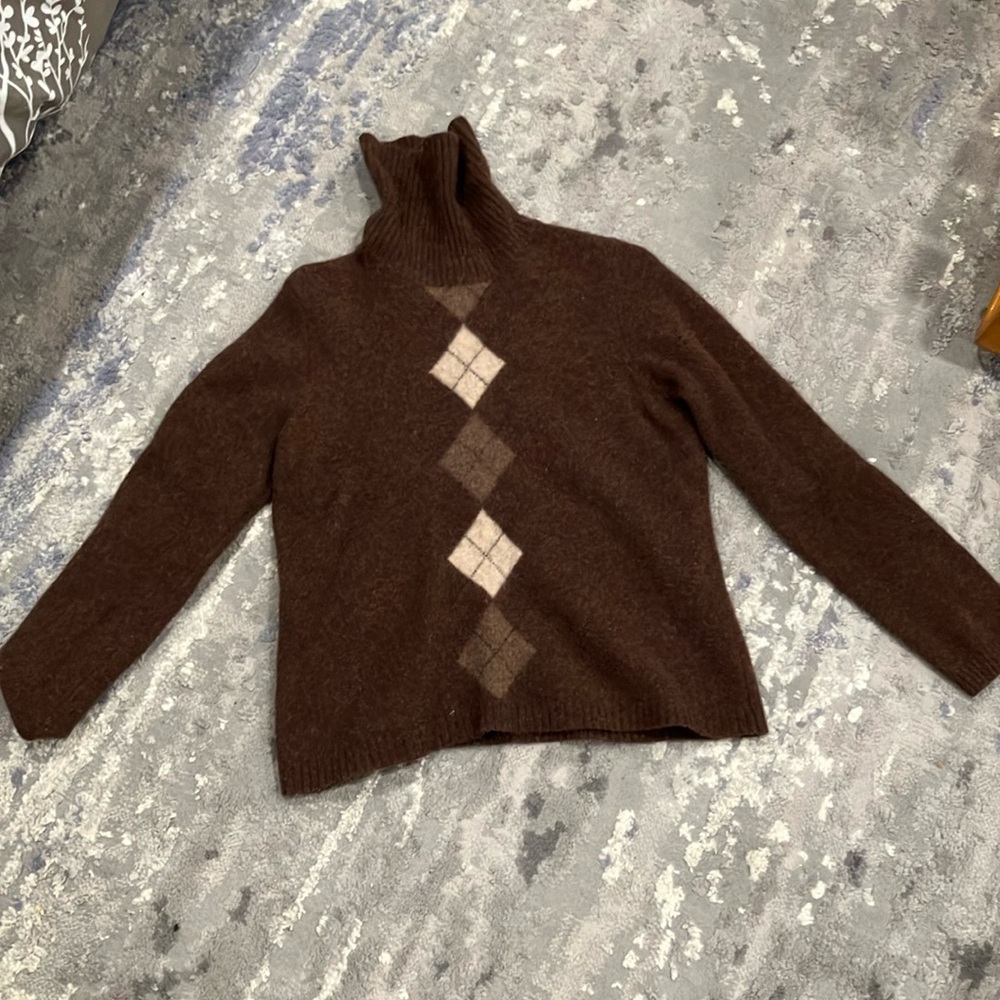 Sarah Spencer Brown Argyle Turtleneck Sweater - large